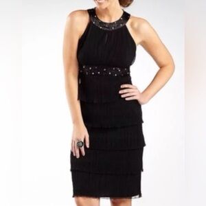 JESSICA HOWARD Short Black Beaded Tiered Formal Evening Dress NWT | Size 14